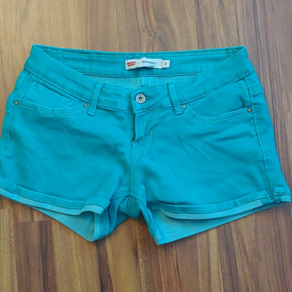 Levi Teal Jean Shorts